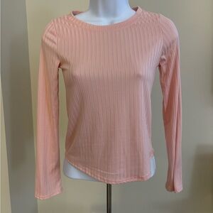 Elegant Peach Ribbed Long Sleeve Top